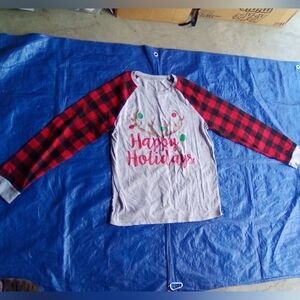 Plaid Sleeve Holiday Pajama Top